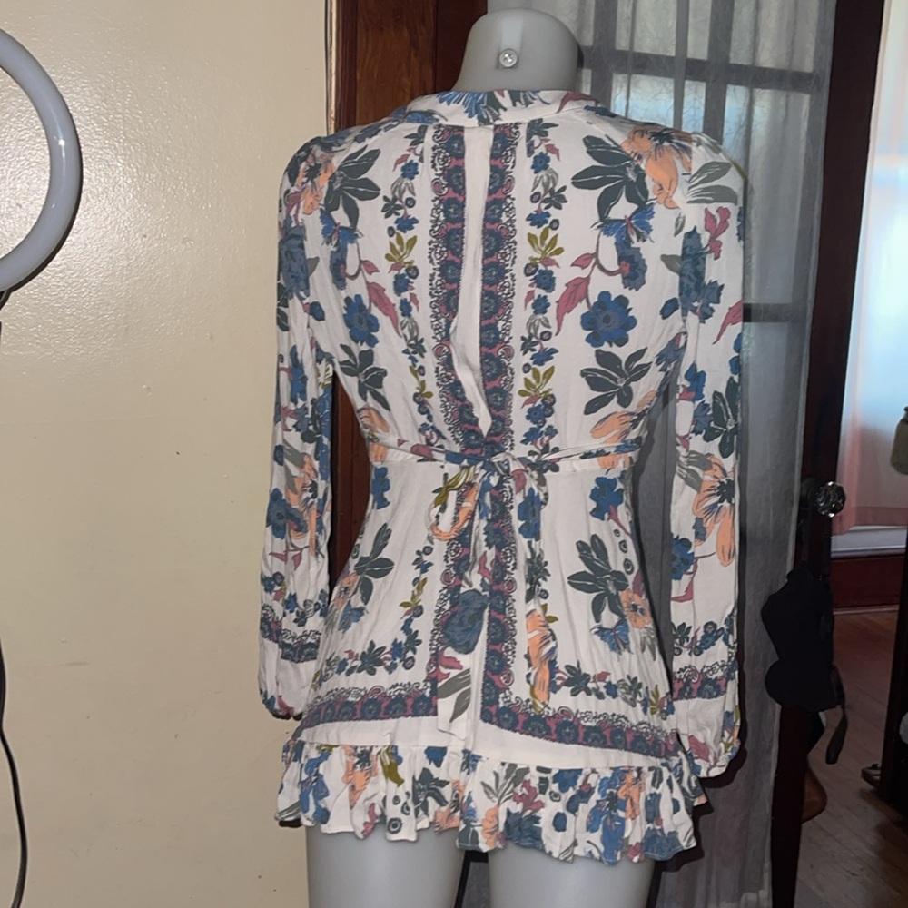 Free People Violet Hill Ivory Floral Printed Long Sleeve Boho Tunic Top - Picture 6 of 6